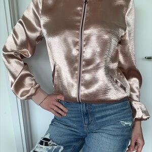 Pink Satin Bomber Jacket